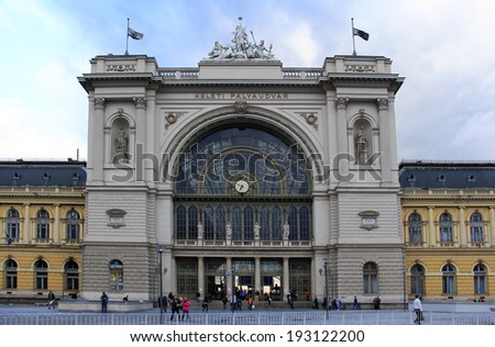BUDAPEST, HUNGARY - MAY 16 - The recently renovated Eastern Railway Station on a Spring evening, on May 16, 2014 in Budapest, Hungary