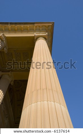 Classical Ionic Column detail in perspective towards blue sky. Art Gallery of NSW, Australia
