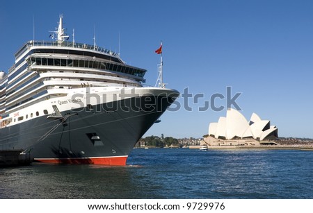 Cruise ship Queen Victoria of the cunard ship fleet docked in Sydney Harbour ( harbor) on a beautiful Blue Day , February 24th 2008.