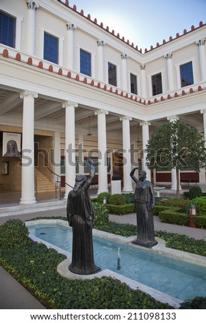 LOS ANGELES, USA - JANUARY 4: The famous Getty Villa on January 4, 2014 in Los Angeles. The design of the Getty Villa was inspired by ancient blueprints of the Villa of the Papyri at Herculaneum.