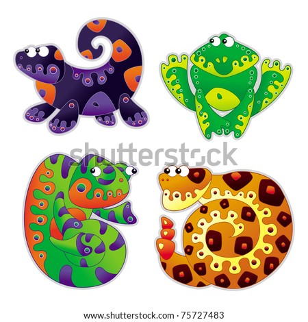Animals stylized in cartoon. Bright, color silhouettes of animals