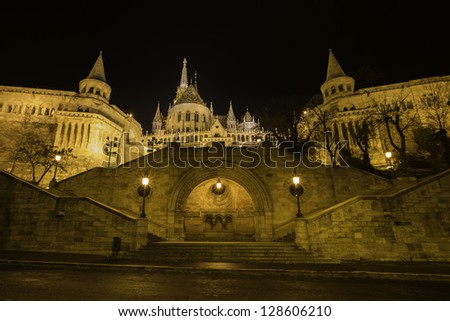 Fisherman\'s Bastion at night, Budapest, Hungary