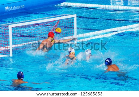 FLORENCE, ITALY - JUNE 26: Goal for the Chinese Team on June 26, 2011 in Florence, Italy. Match between Australia and Montenegro during the FINA Men\'s Water Polo World League Super Final