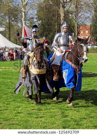 FLORENCE, ITALY - MARCH 31: Medieval knight ready for a fight during the event Â?Â?I GIOCHI DI CARNASCIALEÂ?Â� on March 31, 2012 in Florence, Italy