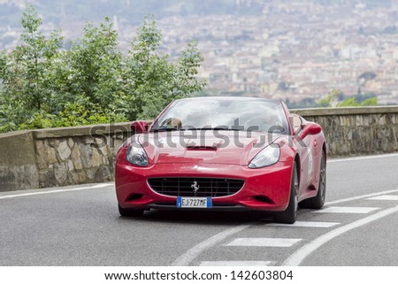 Florence, Italy - May 18: Ferrari California During The 1000 Miles (Ferrari Tribute) On May 18, 2013 In Florence, Italy. &Quot;Mille Miglia&Quot; Is A Car Race Attended By Many Celebrities.