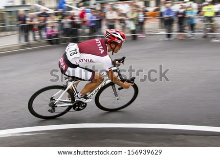 FLORENCE, ITALY - SEPTEMBER 27: Liepins Emils, during the Uci Road World Championships (INDIVIDUAL ROAD RACE MEN UNDER 23), the cyclism world tour on September 27, 2013 in Florence, Italy.