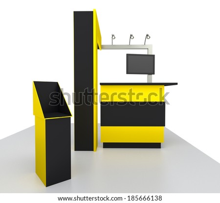 yellow stand or booth in a trade show 3D render yellow stand or booth in a trade show 3D render