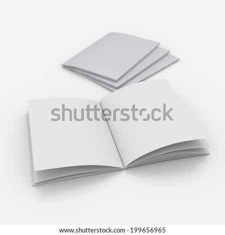 Opened and closed A4 format catalogs or magazines  isolated on light background