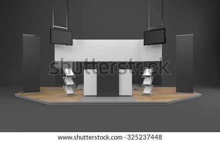 booth or stall with wooden floor and tv displays. 3D rendering