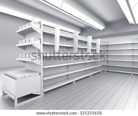 interior of a store with shelf-stopper. 3D rendering