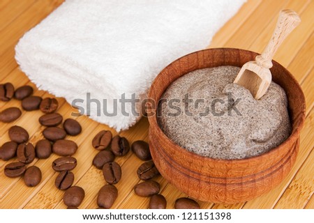Homemade skin exfoliant (skin scrub) of ground coffee and sour cream