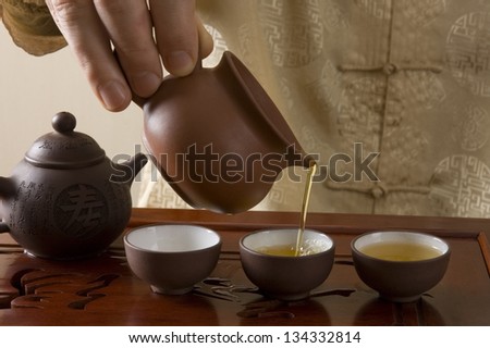 Master pouring tea during traditional Chinese tea ceremony