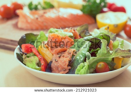 Smoked salmon salad, healthy food