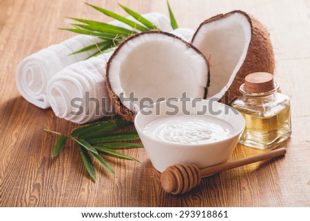 Natural spa coconut essential oil for  therapy.