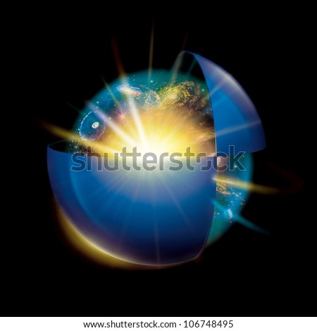 universe space in a transparent ball and in a half blue ball isolated on black background