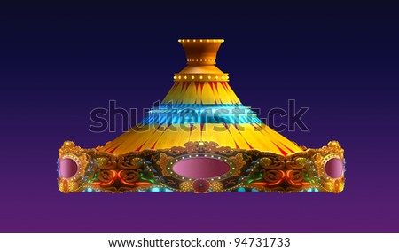 carousel merry go round  in evening view isolated on night view purple red sky background