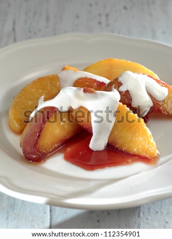 peach dessert with cream