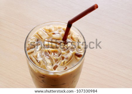 Iced Coffee on Wood Table