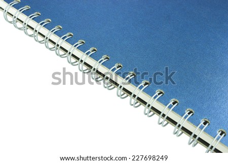 notebook and stack of ring binder book or blue notebook on white background