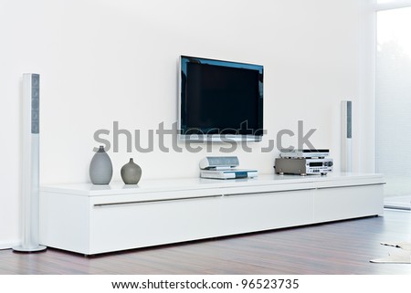 Modern living room with tv equipment