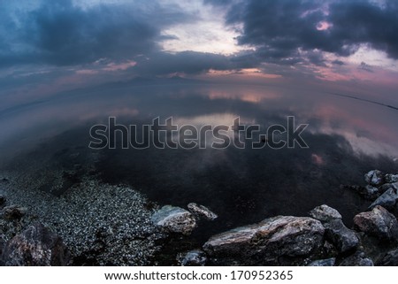 heavenly clouds over ocean at blue hours