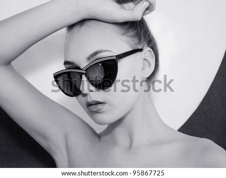 portrait of beautiful gorgeous model girl in glasses \