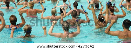 People are doing water aerobic in pool