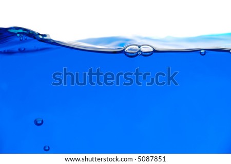 Blue water line on a white background. Focus on the water line.