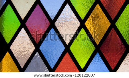 stained glass window of colored glass