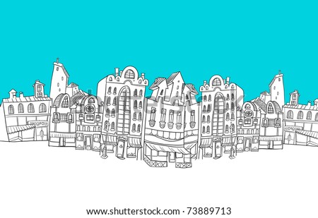 European City of stylized cartoon