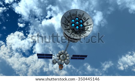 3D CG rendering of a man-made satellite