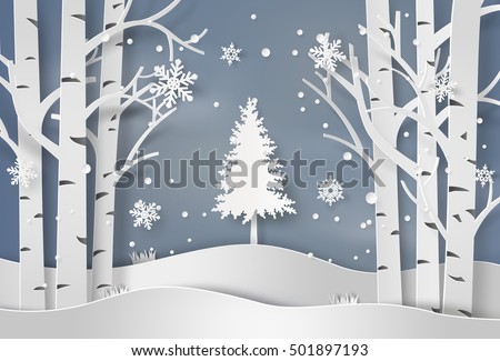 snowflakes and christmas tree.paper art style.