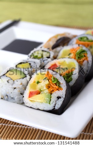 vegan sushi roll on plate