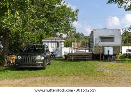 St-Gabriel-de-Brandon, Canada - July 30, 2015: Mobile home on St-Gabriel-de-Brandon camping at summer
