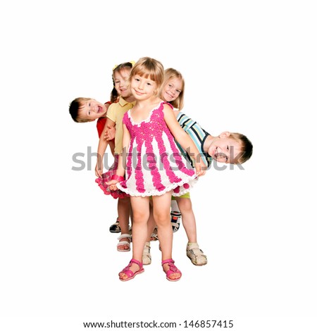 Group of fun children dancing playing and laughing Kids party or celebration ready for your text logo or symbols Isolated on white background Group of fun children dancing playing and laughing Kids party or celebration ready for your text logo or symbols Isolated on white background