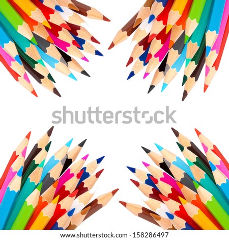 Frame made from colorful pencils, ready for your logo, text or symbols. Isolated on white background