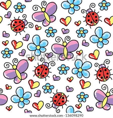 cute seamless pattern with ladybirds and butterflies
