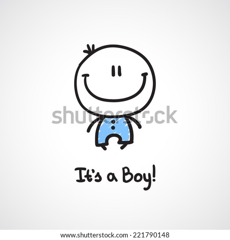 it's a boy, vector hand drawn baby boy with text