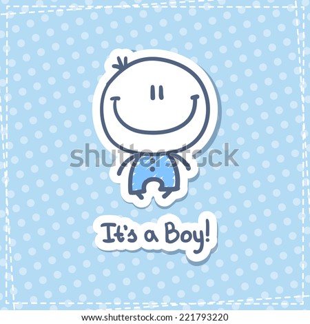 it's a boy, vector hand drawn baby boy with text