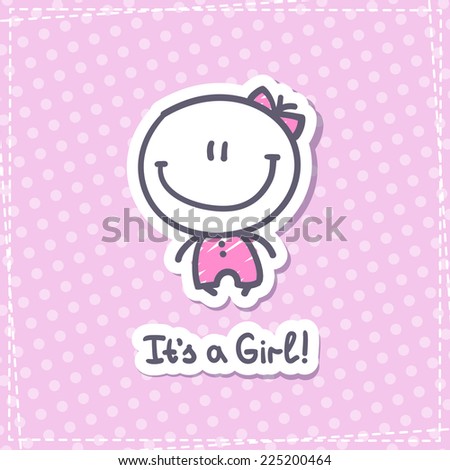 it\'s a girl, hand drawn baby girl with text
