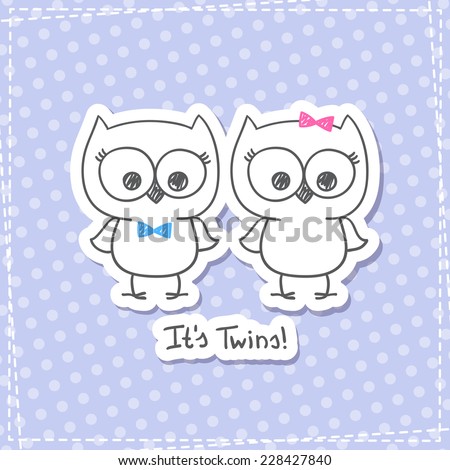little owls twins, baby shower invitation template