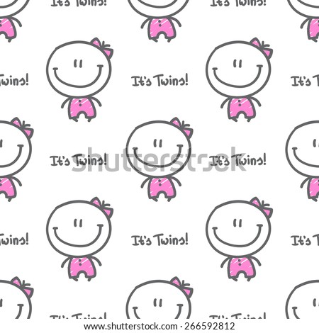 it's twins, seamless pattern of hand drawn babies with text