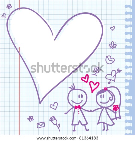stock vector template of a wedding card with funny couple
