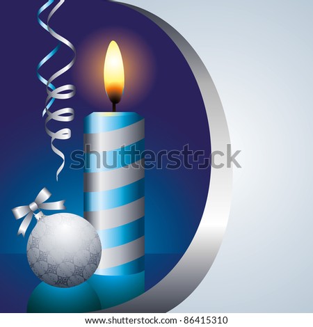 illustration with blue candle and silver xmas ball
