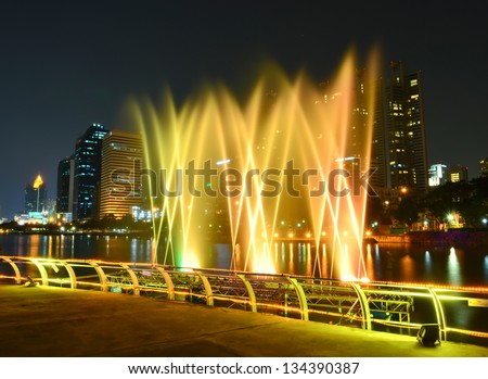 Colorful Fountain of water shooting up