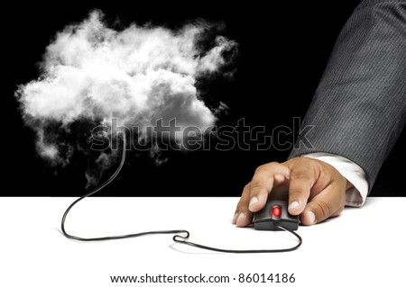 A hand grabbing a mouse connected to a cloud