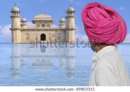 Indian architecture and old man with turban.
