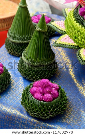 flower in  banana leaf art handwork thai style