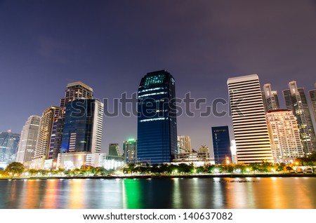 business area at night in Bangkok, Thailand