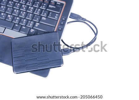 External hard drive connected to laptop